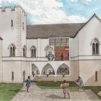 Drawing showing the Gloriette at Corfe Castle in medieval times